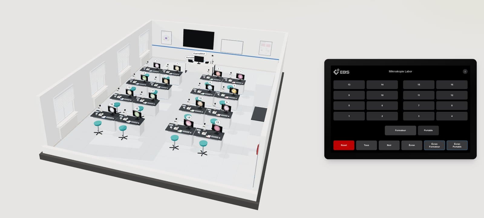 Démo en direct d'alphadidact : laboratoire de microscopie virtuel en 3D avec écran tactile